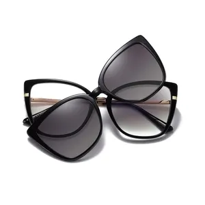 Venta caliente Tr90 Frame 2 en 1 Clip magnético en gafas de sol Marcos ópticos de moda Gafas de bloqueo de luz azul para hombres Mujeres