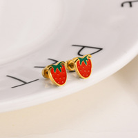 Doux acier inoxydable mignon arc-en-ciel fraise boucle d'oreille plaqué or créatif nuage forme boucle d'oreille pour les femmes tenue quotidienne