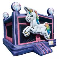 Château gonflable DST Rainbow Unicorn avec décalcomanie 3D, thème violet/rose, en PVC écologique, capacité >500 kg, 4x4x3m
