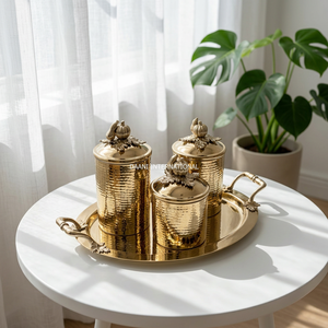Royal Gold Handmade Stainless Steel <b>Canister</b> <b>Set</b> Oval Tray Modern Kitchen Spice Storage Containers Artisian Hammered Effect - Product Image 1