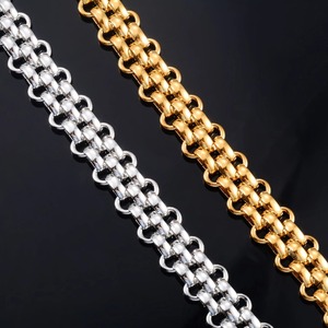 Cadena de Eslabones Gruesos Geométricos de Acero Inoxidable Resistente de 13.5 mm de Ancho, Brazalete Unisex Estilo Punk Hip Hop para Fiesta - Product Image 6