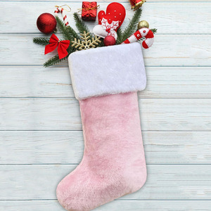 Grande chaussette de Noël personnalisée en fausse <span class=keywords><strong>fourrure</strong></span> rose clair, mignonne, à suspendre au foyer, pour décorations de fête de Noël, pour femmes - Product Image 2