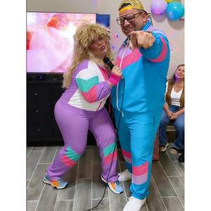 Conjunto Deportivo Personalizado para Mujer, Talla Grande, 2 Piezas, Chaqueta Cortavientos de Manga Larga, Color Morado, Rosa y Verde, Estilo Color Block, para Fiesta - Product Image 6