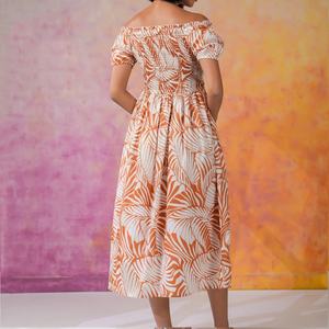 ชุดเดรสลำลองพิมพ์ลายส้ม ดีไซน์นุ่มสบาย ระบายอากาศได้ดี ผ้าพลีท ผลิตตามสั่ง ผ้าฝ้าย 100% เหมาะสำหรับใส่ไปชายหาด - Product Image 4