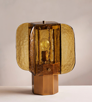 Lampe de table moderne en verre ambré soufflé à la main, lampe de bureau artistique avec base en laiton, alimentation CA pour chambre, salon et décoration d'hôtel
