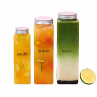 Bouteille carrée en PET de 500 ml avec couvercle en aluminium pour boissons (lait, café, jus de fruits, soda, bière) – Emballage à emporter pour vente en gros