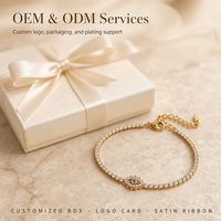 Bracelet Tennis en Acier Inoxydable Tendance Or Doré avec Strass et Breloque Œil Turc, Chaîne Réglable, Bijou pour Femme, Idéal pour Fête et Cadeau