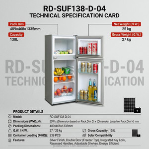 Refrigerador Solar de Doble Puerta Z 138L, 12V 24V, Refrigeración y Conservación de Doble Propósito con Generación de Energía Fotovoltaica, Corriente Directa - Product Image 5