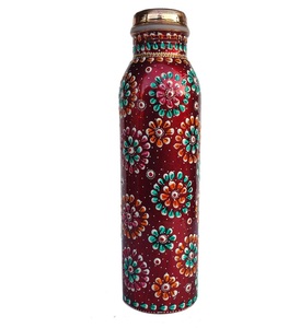 Botella de cobre de diseño tradicional para almacenar y beber agua con tapa a prueba de fugas y artesanía clásica de la India - Product Image 6