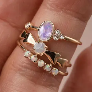 Luxury cluster diamond ring 14k gold 925 sterling silver natural gemstone oval cut moonstone jewlery rings