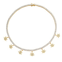 Chaîne tennis en laiton et zircon, collier tennis avec pendentif feuille d'érable