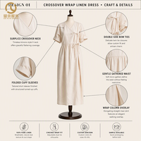 Robe longue décontractée d'été pour femme, col en V, manches courtes, à lacets, respirante, en lin écologique, élégante, fabriquée sur mesure par une usine de vêtements
