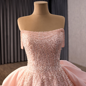241146 Beautiful Pink Lace <b>Sequined</b> Tassel Ball Gown Ruffle Vintage Natural Waistline Chapel Train Floor-Length Party Evening - Product Image 4