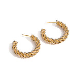 Twisted C Shaped <b>Huggie</b> Earrings Zinc Alloy Gold <b>Silver</b> Beaded Fashion Jewelry For Women - Product Image 4