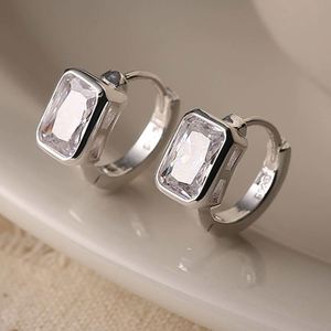 Dylam Fashion Jewelry Women <b>Silver</b> 18K Gold Plated Square 5A Cubic Zirconia S925 <b>Silver</b> <b>Hoop</b> Earrings - Product Image 4