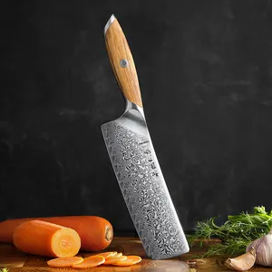Hezhen mới Damascus bột thép Nakiri dao phong cách Nhật Bản nhà bếp rau dao với gỗ ô liu xử lý