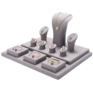 DIGU produttore di lusso in velluto grigio in microfibra espositore vetrina Set anello collana Stand per negozio di gioielli al dettaglio vetrina - Product Image 1