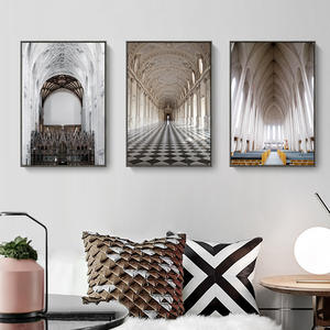 Tableau mural sur toile 3 panneaux <span class=keywords><strong>style</strong></span> gothique cathédrale, peinture imprimée monochrome neutre pour salon, bureau, décoration intérieure - Product Image 2