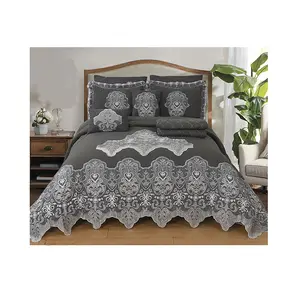 Solid color Luxury King Queen Size Lace Design Quilted Cover New Born Bedding Set Quilt Cover