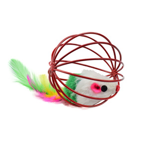 <b>Cat</b> <b>Toy</b> Cage Mouse Ball With Feather Tail Boredom Buster For <b>Cats</b> <b>Interactive</b> Play - Product Image 1
