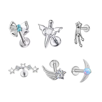 HGC Directly Fine Body Jewelry Piercing en Titane G23, Or PVD 18K, Labret à Poussoir Sans Filetage, Clous d'Oreille à Dos Plat