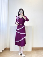 Robe Midi Plissée Violette de Luxe pour Femme, Col en V, Fleur 3D, Dégradé, Volants, Ourlet Irrégulier, Ceinturée, Robe de Cocktail pour Invitée de Mariage
