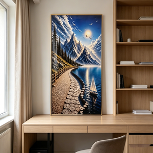 Tableau mural vertical encadré en gros, impression paysage montagne enneigée lac, décor d'entrée, peinture LED en porcelaine cristalline, décoration intérieure - Product Image 4