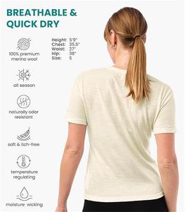 T-Shirt da Donna <span class=keywords><strong>di</strong></span> Alta Qualità Personalizzata in Pura <span class=keywords><strong>Lana</strong></span> Merino e Viscosa, Collo Tondo, Manica Corta, Tinta Unita per Signore - Product Image 6