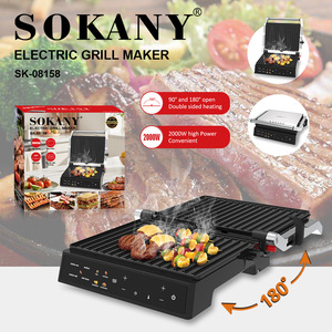 <span class=keywords><strong>Grill</strong></span> électrique à contact <span class=keywords><strong>double</strong></span> face en acier inoxydable 180 degrés 2000W avec thermostat pour sandwichs et paninis - Product Image 1