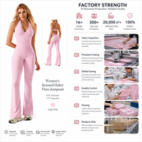Combinaison Femme Personnalisée avec Logo, Col Halter, Dos Ouvert, Pièce Unique, Jambes Évasées, en Polyester Spandex, pour Yoga