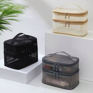 Double Layer Mesh <b>Makeup</b> Bag, Wash Bag, Women's Portable New Large Capacity <b>Storage</b> Bag, Cosmetics <b>Storage</b> Bag - Product Image 2