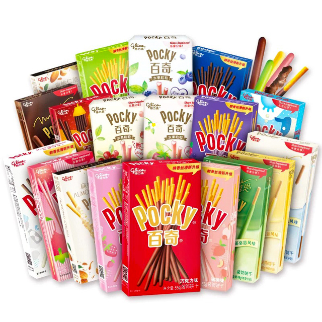 Wholesale 55g Sweet Snack Pocky Exotic Snacks Various Flavors Chocolate Cookies Health Biscuits Box Gluten-Free Sugar-Free