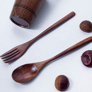 Japan Dining Long Handle Wood Spoon <b>Fork</b> Salad Fruit Dessrt <b>Fork</b> Creative Tea Spoon Coffee Spoon - Product Image 5