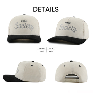 Custom Embroidery Logo Vintage Beige Black Corduroy Baseball Hats Adjustable Snap Back <strong>Caps</strong> for Men Women - Product Image 3
