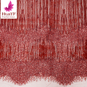 HY2926-4 레드 컬러 페르시 얇은 명주 그물 자수 웨딩 원피스 레이스 장식 조각 메쉬 신부 직물 - Product Image 5