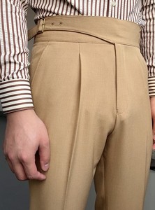 Pantalones de traje rectos de cintura alta con cinturón de hebilla de estilo italiano, pantalones <span class=keywords><strong>Gurkha</strong></span> elegantes ajustados informales para hombre - Product Image 2