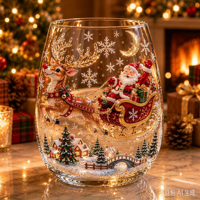 Verre à vin en verre borosilicate de Noël, motif Père Noël et bonhomme de neige, verre à boire résistant à la chaleur, décoration de table de Noël, cadeau de fêtes