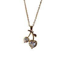 Kersen hanger zoet hart zirkoon koper verguld twee edelstenen fruit design fijn gouden ketting schattig fruit bedel ketting voor meisjes