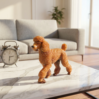 Sculpture de chien caniche en résine marron brillante personnalisée en gros, décoration de table basse moderne pour salon, figurine d'animal réaliste