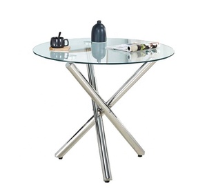 Table de cuisine ronde avec jambes chromées, en verre transparent, table à manger <span class=keywords><strong>pour</strong></span> salle de <span class=keywords><strong>petit</strong></span> déjeuner, au <span class=keywords><strong>meilleur</strong></span> prix, design moderne - Product Image 3