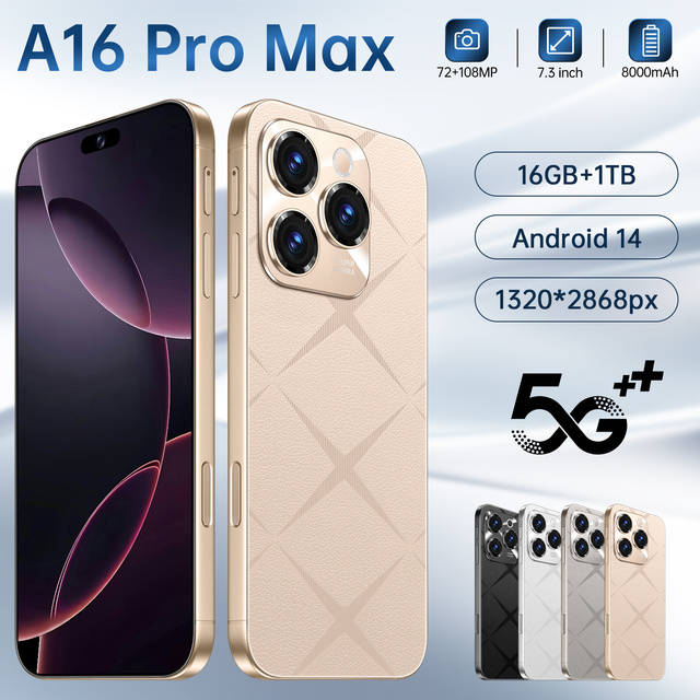16 Pro Max 5G Deca Core Smartphone with 72MP+108MP Dual Camera 7.3 HD Display Android 14 8000mAh 16GB RAM