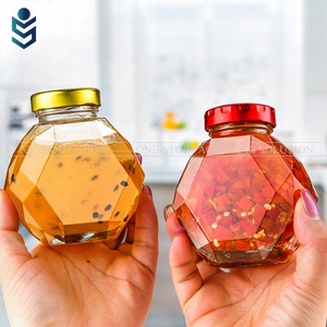 Oshow Sang Trọng Rỗng 200Ml 380Ml 250G 500G 1Kg Thủy Tinh Hình Lục Giác Mật Ong Chai Jar Với Gáo Gỗ Và Nắp - Product Image 3