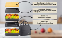 Ensemble à bento double couche d'inspiration japonaise couvercle en bambou étanche de grande capacité et couverts écologiques légers travail école voyage