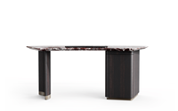 Table de cérémonie du thé moderne avec plateau en marbre bordeaux, meuble de maison, base de meuble à panneaux incurvés asymétriques, OEM ODM pour chambre, hôtel, villa