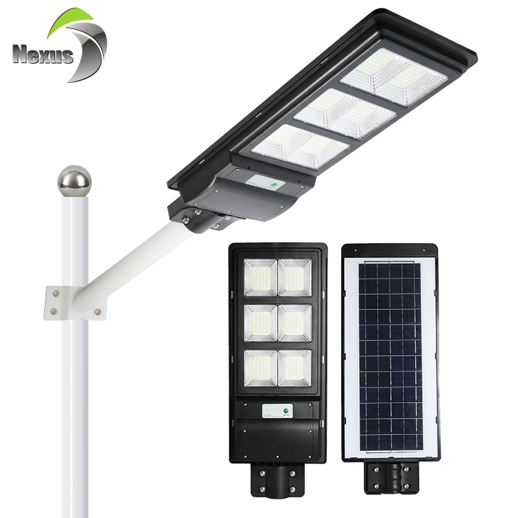 Alto lumen radar sentido al aire libre ip65 impermeable 60 90 120 de 180 w integrado todo en una luz de calle solar llevada