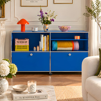 Kabinet Samping Modular Baja Tahan Karat 304 Hemat-Ruang dengan Pintu Geser, Bufet Ruang Tamu, Furnitur Modular Logam