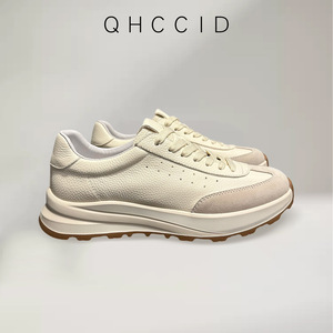 QHCCID Men's Breathable <b>Leather</b> <b>Sneakers</b> Low Heel Rubber Outsole Casual Walking Shoes - Product Image 4