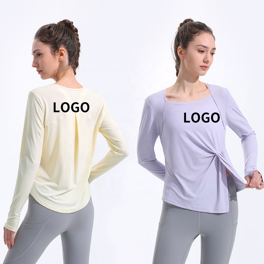 Solid Color Yoga Long Sleeve Women Outdoor Jogging Quick Dry Loose Top Skinny Waist Slim Long Sleeve Pleated Casual T-Shirt