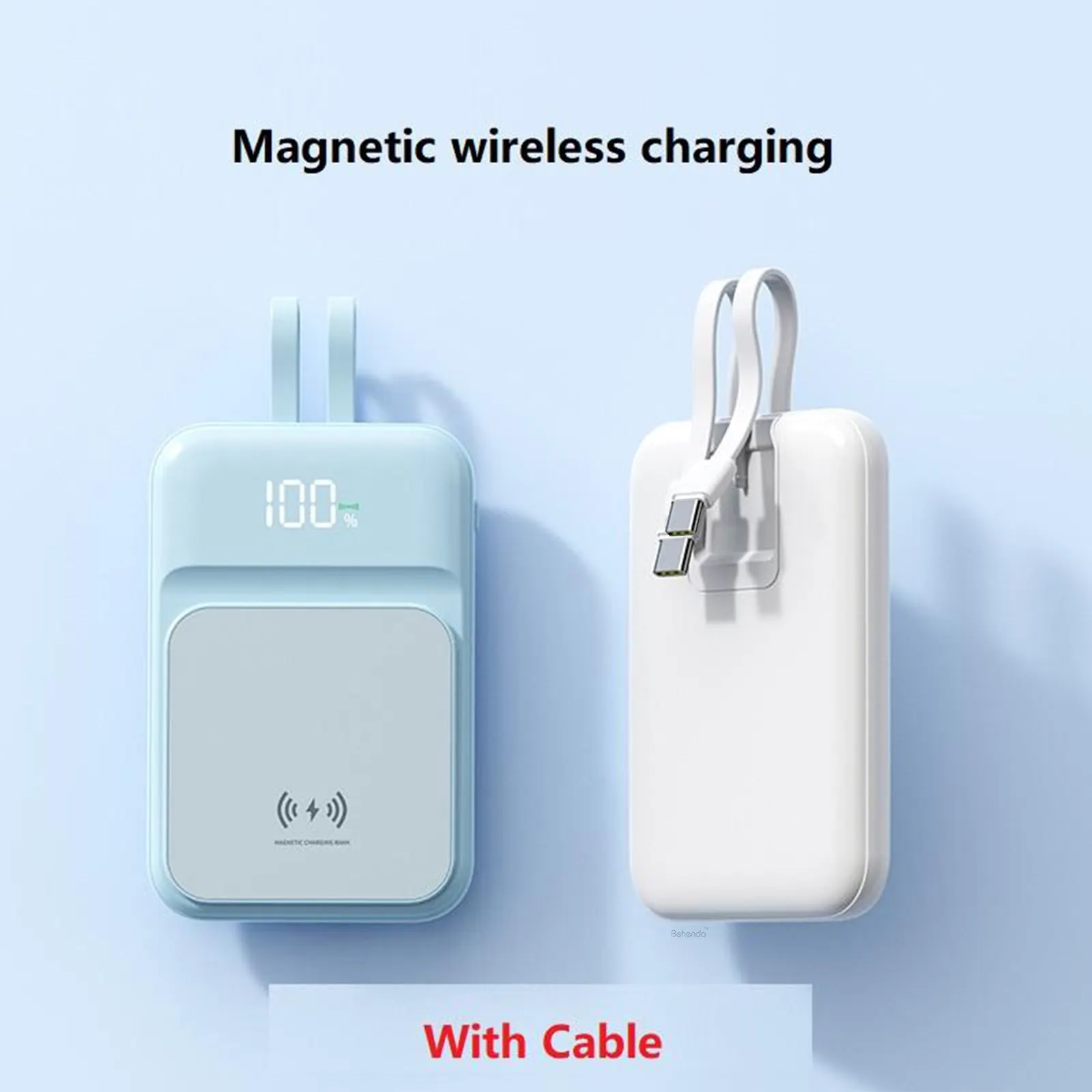Tren produk baru 2024 pengisi daya nirkabel magnetis untuk iphone 15 5000mAh power bank dengan kabel bawaan