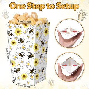 Boîtes à Popcorn Abeille Jaune – Seau à Popcorn Jetable en Papier pour Fêtes, Contenants à Bonbons et Snacks pour Soirées Cinéma - Product Image 3